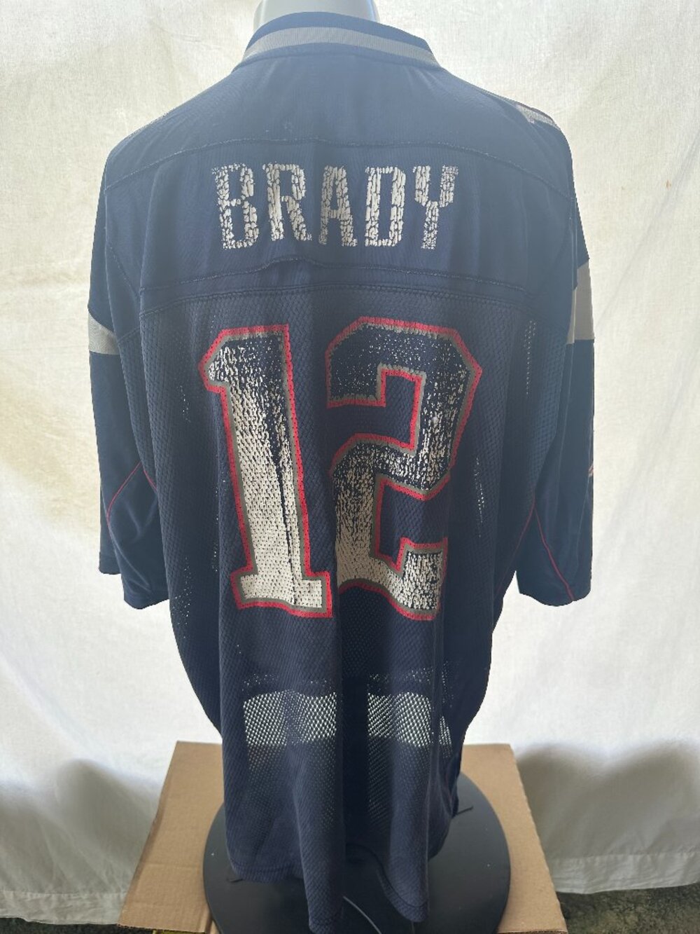 Tom Brady #12 New England Patriots Reebok Blue Jersey Size 2XL Distressed